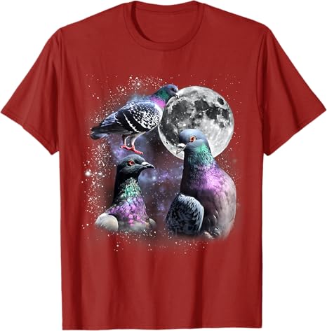 Funny Three Pigeon Moon Weird Cursed Meme 3 Pigeon Silly TShirt Humor Y2k Design Sarcastic Saying Tee Novelty Gift Streetwear S