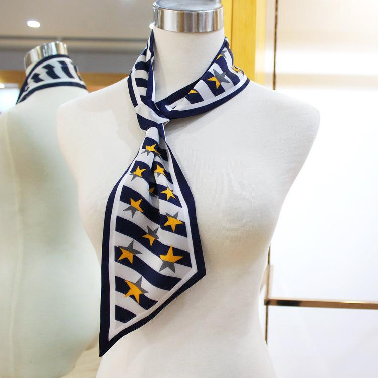 Lazy Gospel knot-free silk scarf with shirt spring and autumn new Korean version cross small scarf women's double-sided