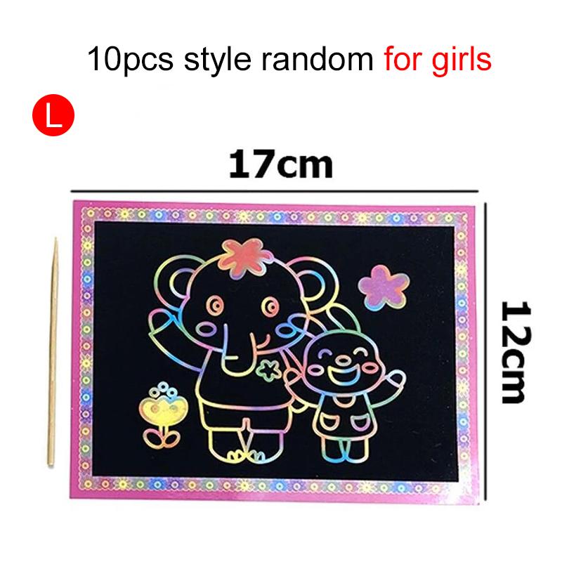10pcs Scratch Painting Art DIY Handmade Cute Cartoon Pattern Brilliant Colors Drawing Cultural Educational Artistic Supplie TMZ