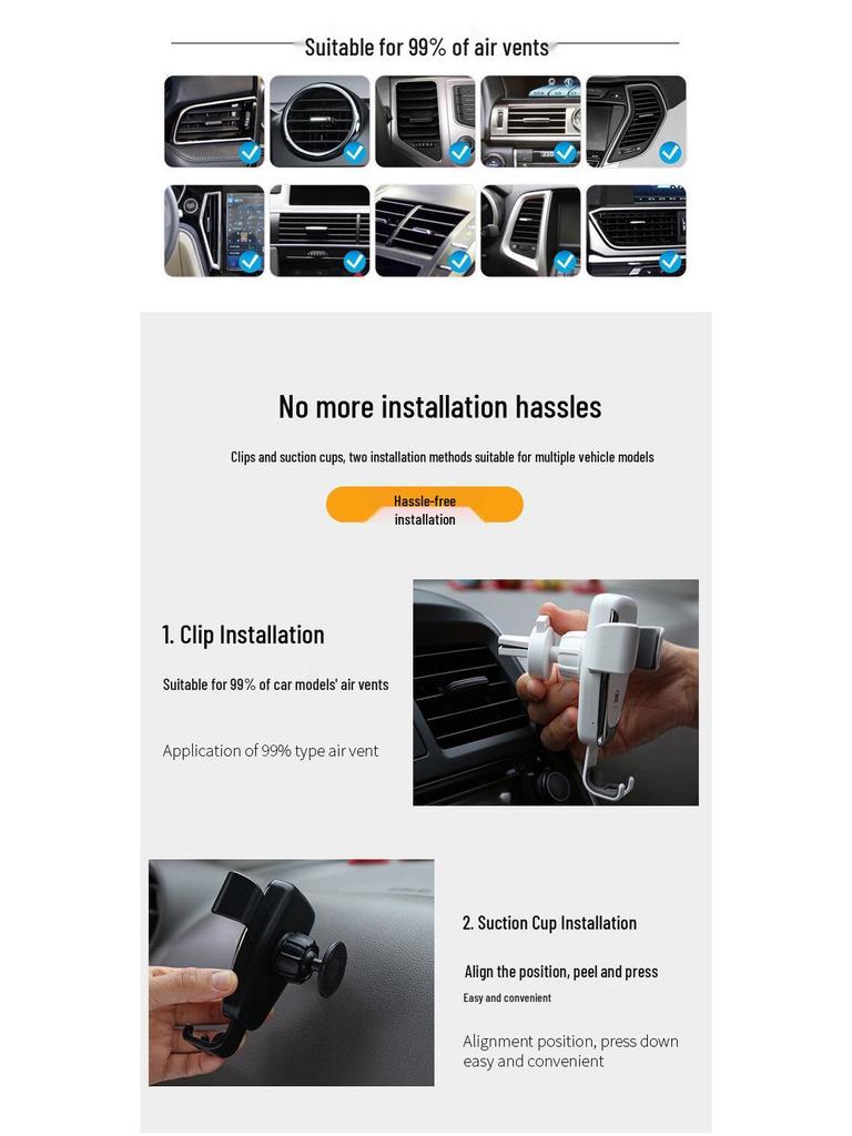 Automatic Gravity Wireless Car Charger & Phone Holder with Air Vent Mount, 10W/15W Fast Charging