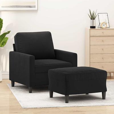 Vidaxl Armchair with Footrest, Black, 60 Cm, Upholstered In Velvet