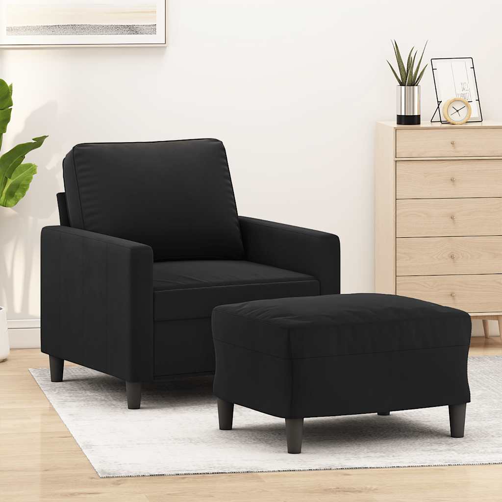 Armchair with Footstool Black 60 cm Velvet