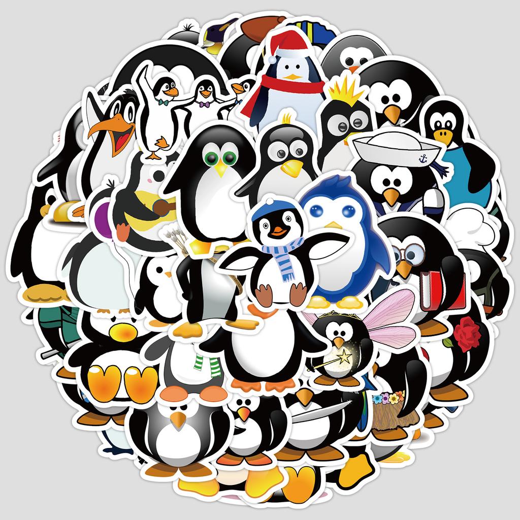 50 Pieces of Cute Cartoon Penguin Graffiti Stickers for Mobile Phones and Computers, Waterproof Decorative Stickers, Creative DIY Stationery Stickers