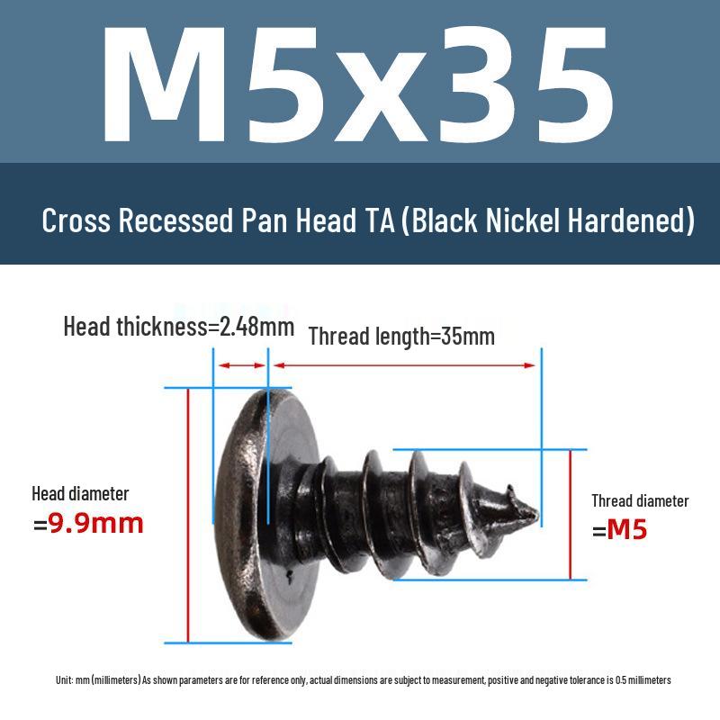 Yigu Black Nickel Hardened Phillips Flat Head Self-Tapping Screws M3-M5, Carbon Steel, Coarse Thread, Pointed Tail