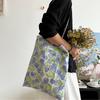 Green Double Sided Tote Bag Lightweight Shopping Handbags Chic Purple Flower Shoulder Bags  Travel