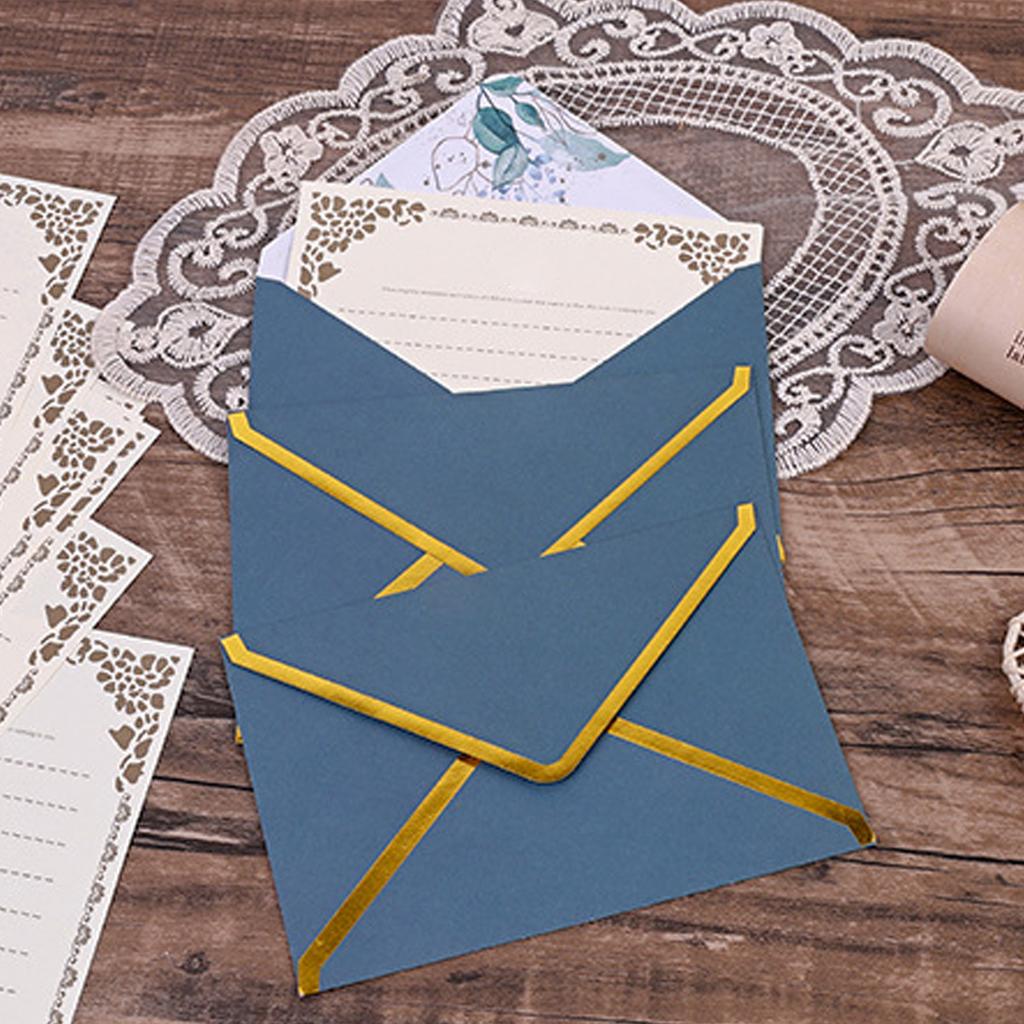 Stiff Double Offset Paper 5Pcs Western Style Envelopes with Gold Foil Trim, Invitation Edge Greeting Card Holders for Wedding, Cards, Business