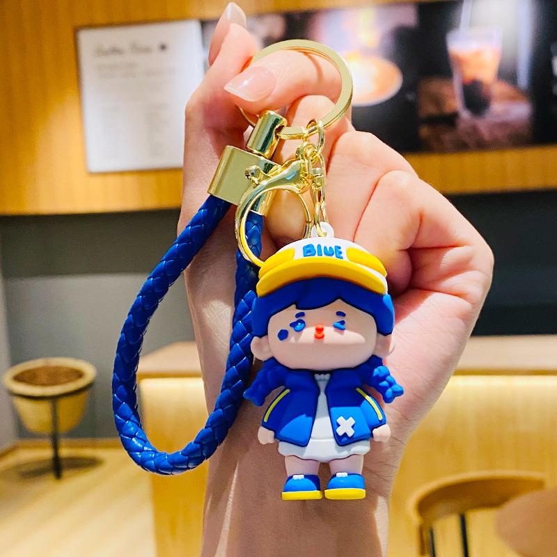 Blue Couple Keychain Cartoon Boy Girl Doll Exquisite Car Bag Pendant Ground Marketing Small Gift