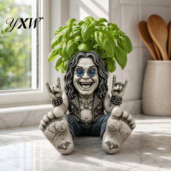 Langlebiger Blumentopf für den Innenbereich, Riesiger Fuß-Stein-Pflanztopf, Rebellischer Garten-Pflanztopf - Wild & Frei, Lustige Statue Außen-Harz-Pflanztopf, Skurril
