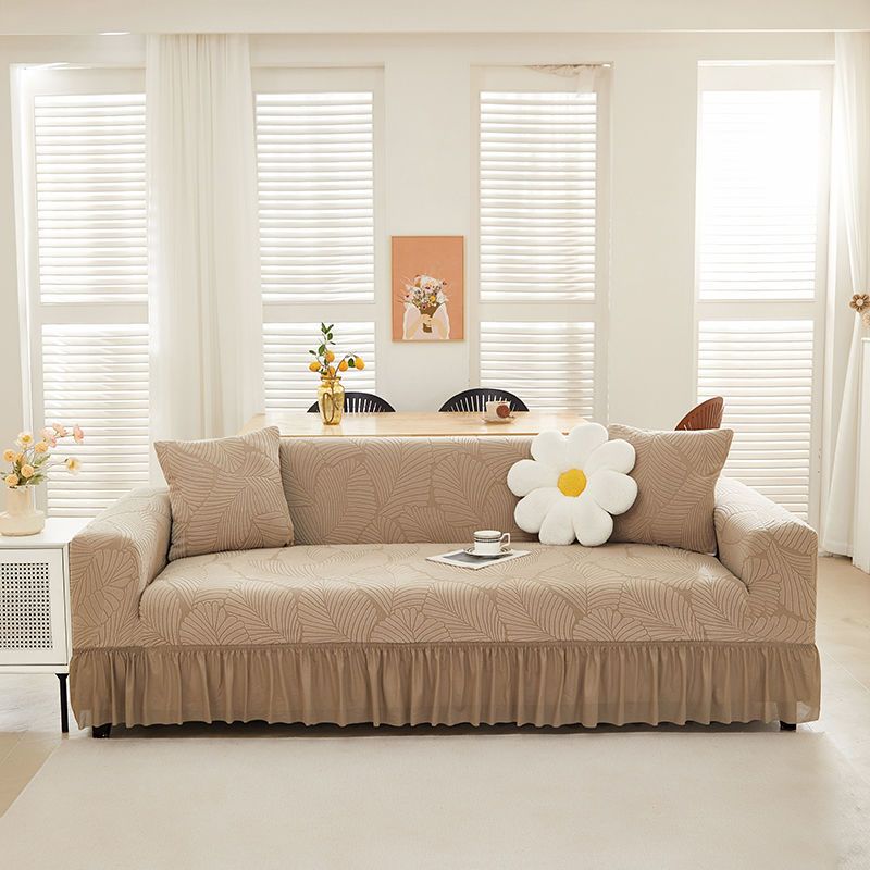 

Чехол на диван-юбка с текстурой листьев и оборками - Эластичная смесь полиэстера и спандекса подходит для 1-4-местных диванов для гостиной, спальни 80-120cm