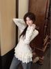 Ladies' Autumn/Winter Long-Sleeve Lace Hem Turtleneck Tee - Slim Fit & Mid-Length Design