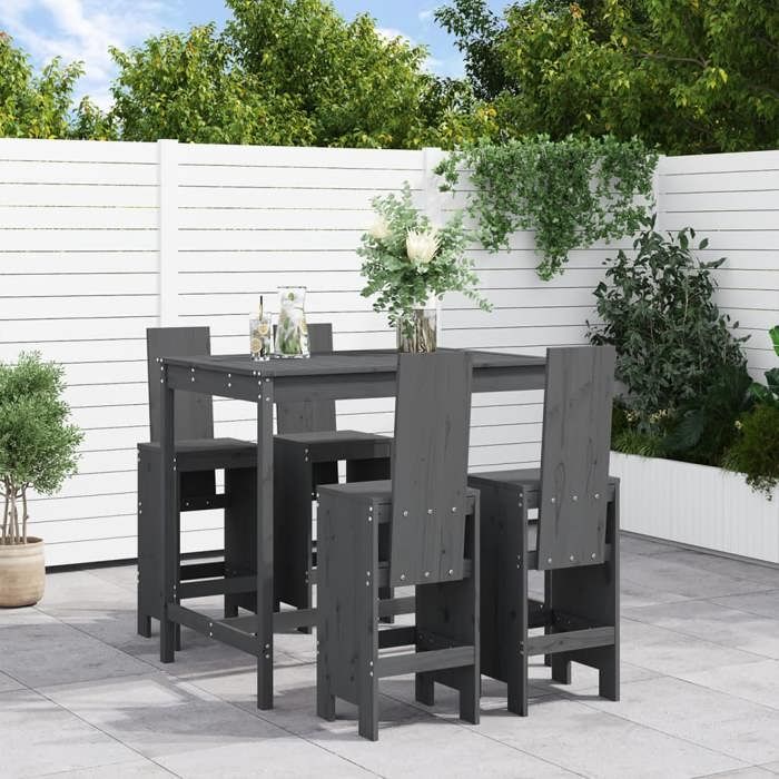 VidaXL Garden Bar Set 5 Pcs Grey Solid Pine Wood, Pub Set, Patio Bar Set, Table Set 3157777