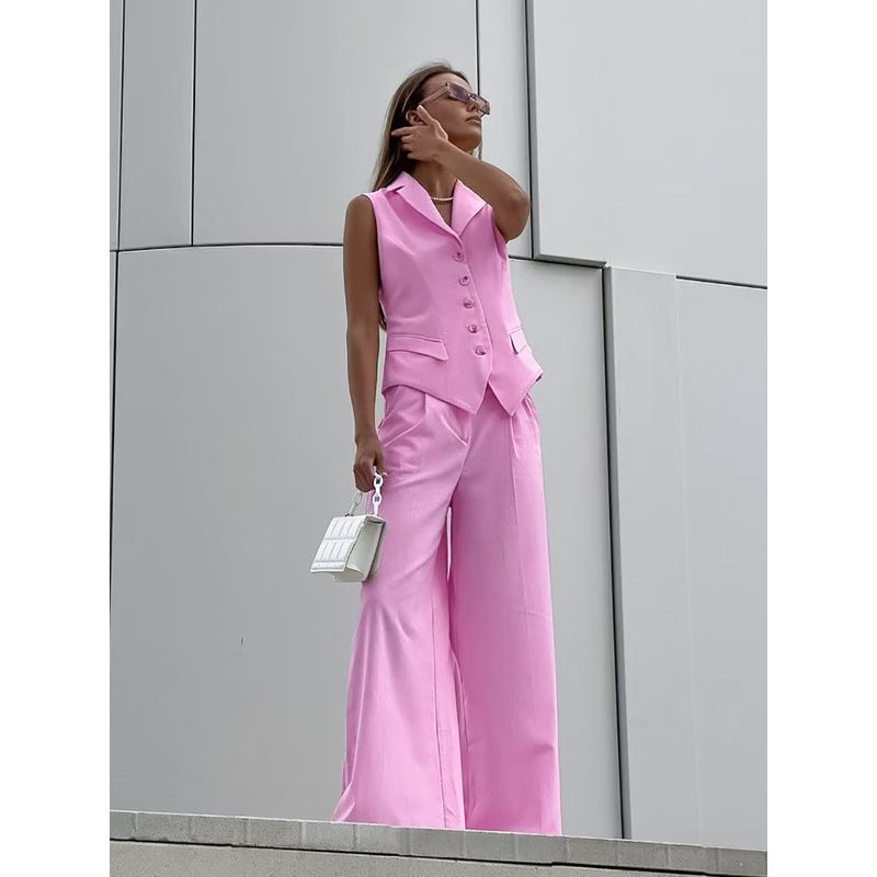 European and American New Sleeveless Vest Top Wide Leg Pants Two-Piece Tank Top Wide Leg Pants Set