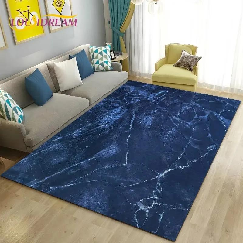 Colour Blue Gold White Marble Area Rug Large Carpet Rug for Living Room Bedroom Sofa Doormat Decoration Kids Non-slip Floor Mat