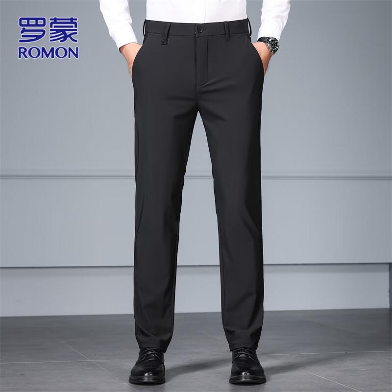 ROMON Men's Business Casual Slim Straight Stretch Trousers
