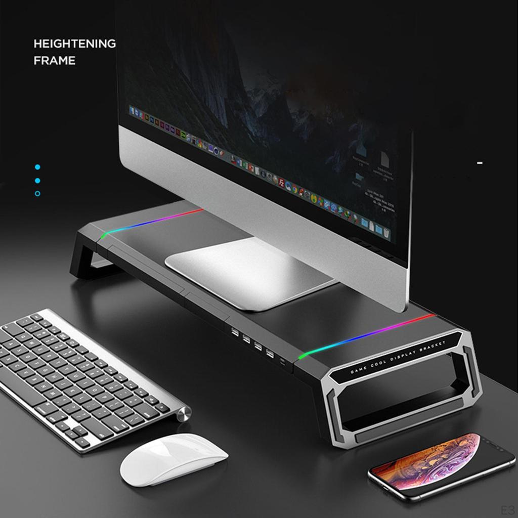 Aluminum Alloy Computer Monitor Stand Riser Holder RGB 4 USB Desk Organizer, Professional