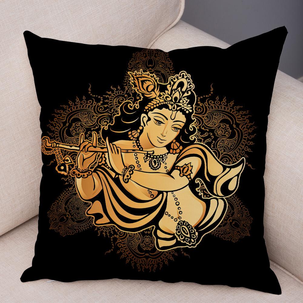 Indischer Gott Ganesha Kissenbezug Bunt Psychedelischer Kunstdruck Weiche Leinen Yoga Raum Heimdekoration Kissenhülle
