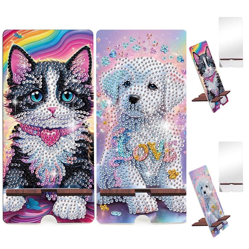 2pcs Acrylic Diamond Art Kits Phone Holder And Mirror 5D Diamond Art Phone Holder for Adults Creative DIY Craft Gift Set