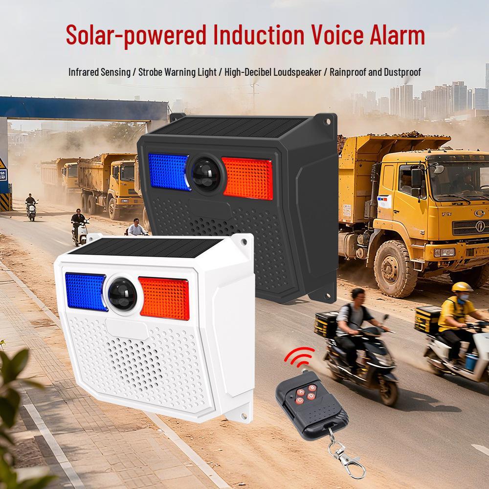 Solar-Powered Truck Blind Spot Alarm with Voice and Light Alerts for Safety Protection N913B Chinese Voice - White
