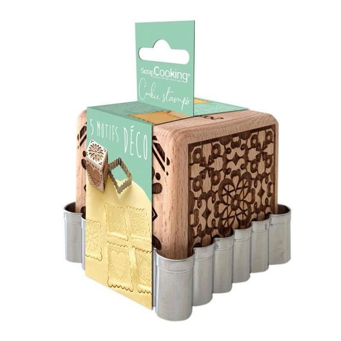Cookie Stamp Kit - SCRAPCOOKING - Wood - 5 Sides - With Stainless Steel Cutter