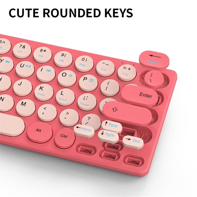 Silents Clicks Wireless Keyboards Mouse Set Round Retro Keycaps 2.4G Connectivitys Portable For Desktop Office Travel Use