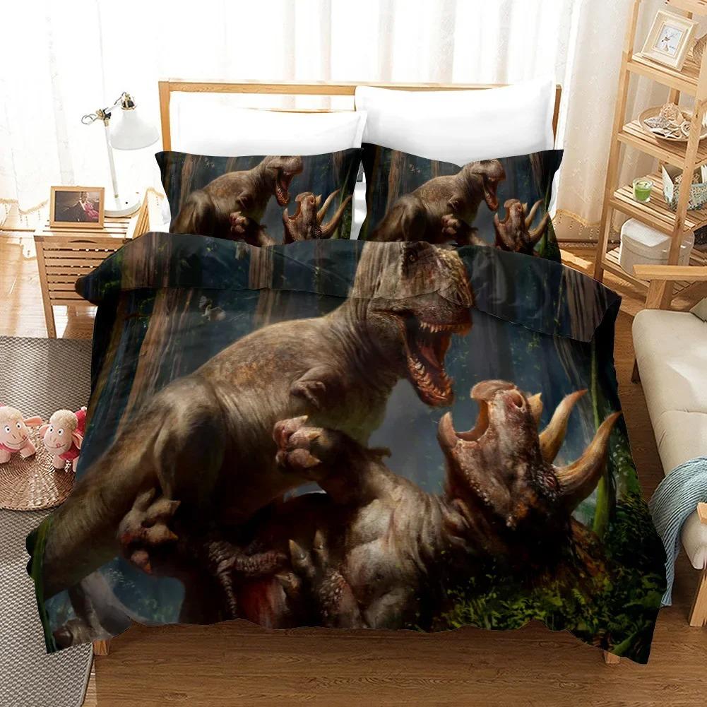 3D Dinosaur Duvet Cover Jurassic Bedding Set for Kids Boys Teen QueenKingFullTwin Microfiber Quilt Cover with 12 Pillowcase