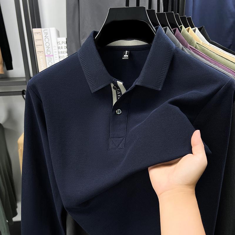 100% Cotton Luxury Polo Shirt Long Sleeve Men'S Classic Simple Solid Color Business Casual Spring Autumn Comfort Premium T-Shirt