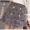 Temperament Celebrity Small Incense Wind Ruffle Double-breasted Tweed Half-body Skirt Female Elegant High Waist A Line Short Skirt