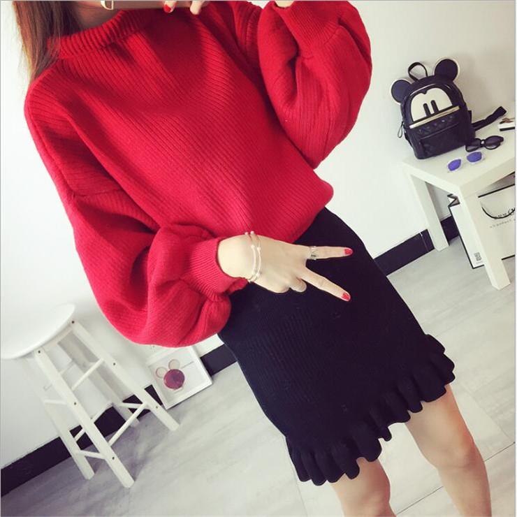 

Весенне-осенне-зимний свитер, хит продаж, новый женский шерстяной свитер, теплый повседневный пуловер с длинными рукавами One Size красный