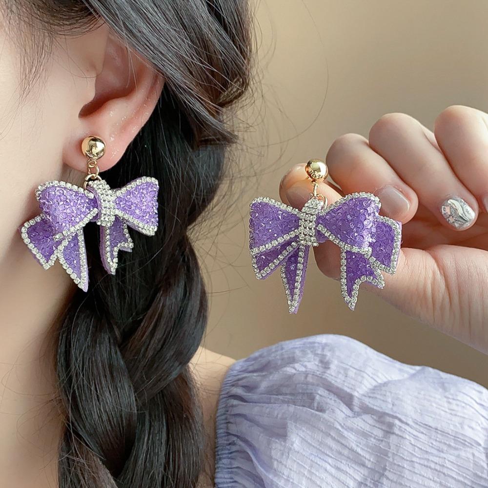 Ear Jewelry Sweet Stud Earrings Light Luxury Bowknot Dangle Earrings Crystal Bow Earrings Gifts