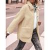 Lamb Wool Coat for Women Long Sleeves Turndown Collar  Medium Length Cotton Jacket Solid Color Warm Comfortable Autumn and Winter