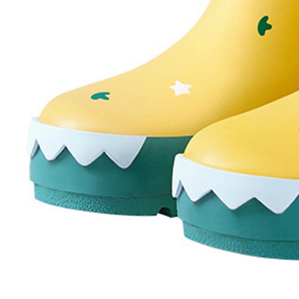 Kids Rain Boots Slip Resistant Cartoon Dinosaur Waterproof Rubber Children Tall Rain Shoes for Boys Girls Yellow and
