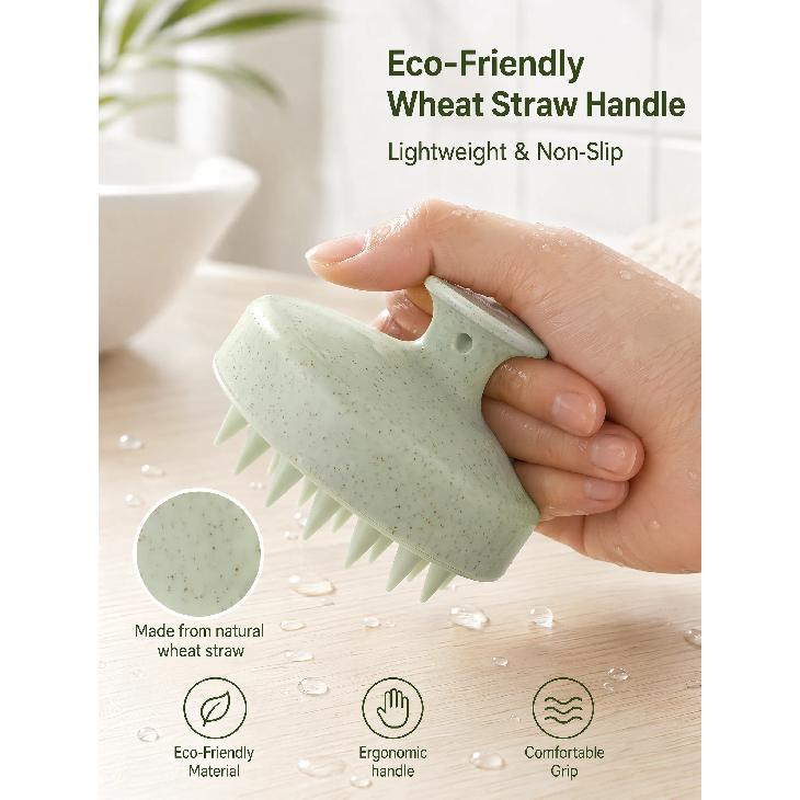 Soft Silicone Scalp Massager Shampoo Brush Wheat Straw Handle Hair Washing Comb Anti Dandruff Head Massage Brush For Home Travel