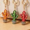 Schlüsselanhänger Funkelnde Strasssteine Eingelegt Kaktus Design Schlüsselanhänger Anhänger Emaille Öl-Tropfverfahren Glatte Kanten Federverschluss Schlüsselhalter Rucksäcke Zubehör