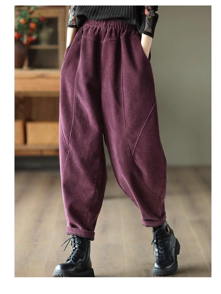 Women's Patchwork Chenille Harem Pants - Autumn/Winter 2024, Thickened Velvet for Warmth, Versatile Casual Slim Fit.