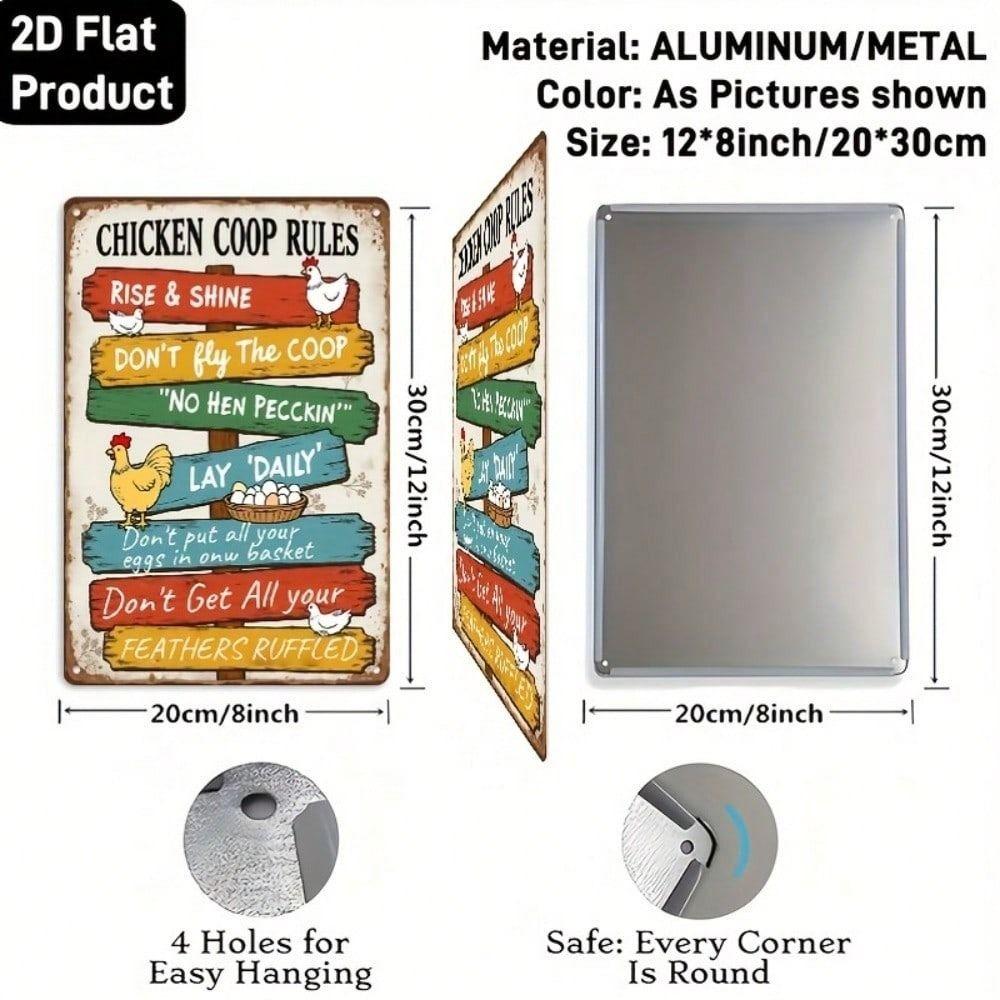 Metal Poster Wall Art, Funny Kitchen Rules Sign, Vintage Farmhouse Decor 12x8in