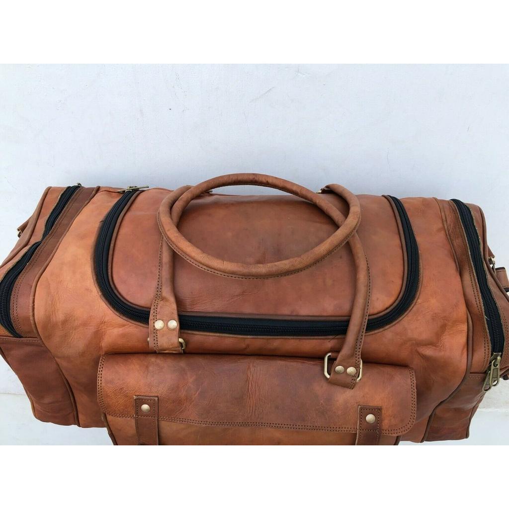 Männliche Duffle Ziege Gym Leder Gepäck Reise echte braune Vintage Einkaufstasche