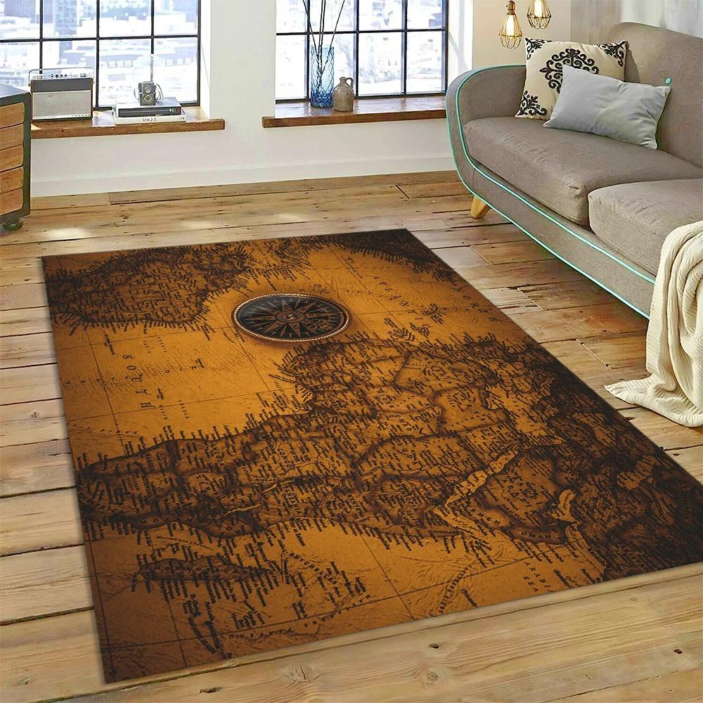 Antike Seekarte Weltkarte Teppich Schlafzimmer Vollflächig Große Größe Wohnzimmer Teppich Schmutzabweisend Pflegeleicht Weiche Matte