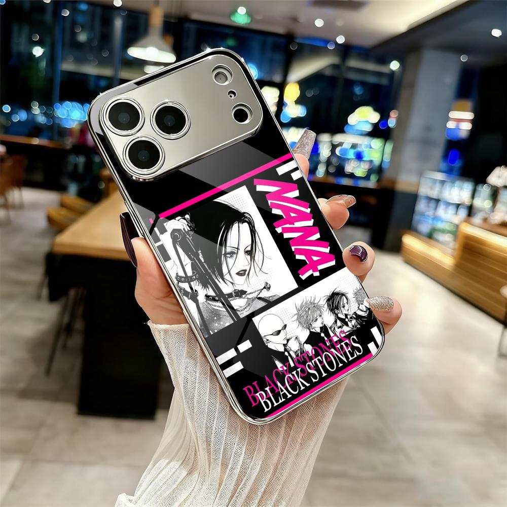 

Cool Anime Girl Nana Phone Case For iPhone 17 16 15 14 13 12 Pro Max Plus Electroplated Metal Shockproof Bumper Case Glass Back iPhone 15 Pro Max