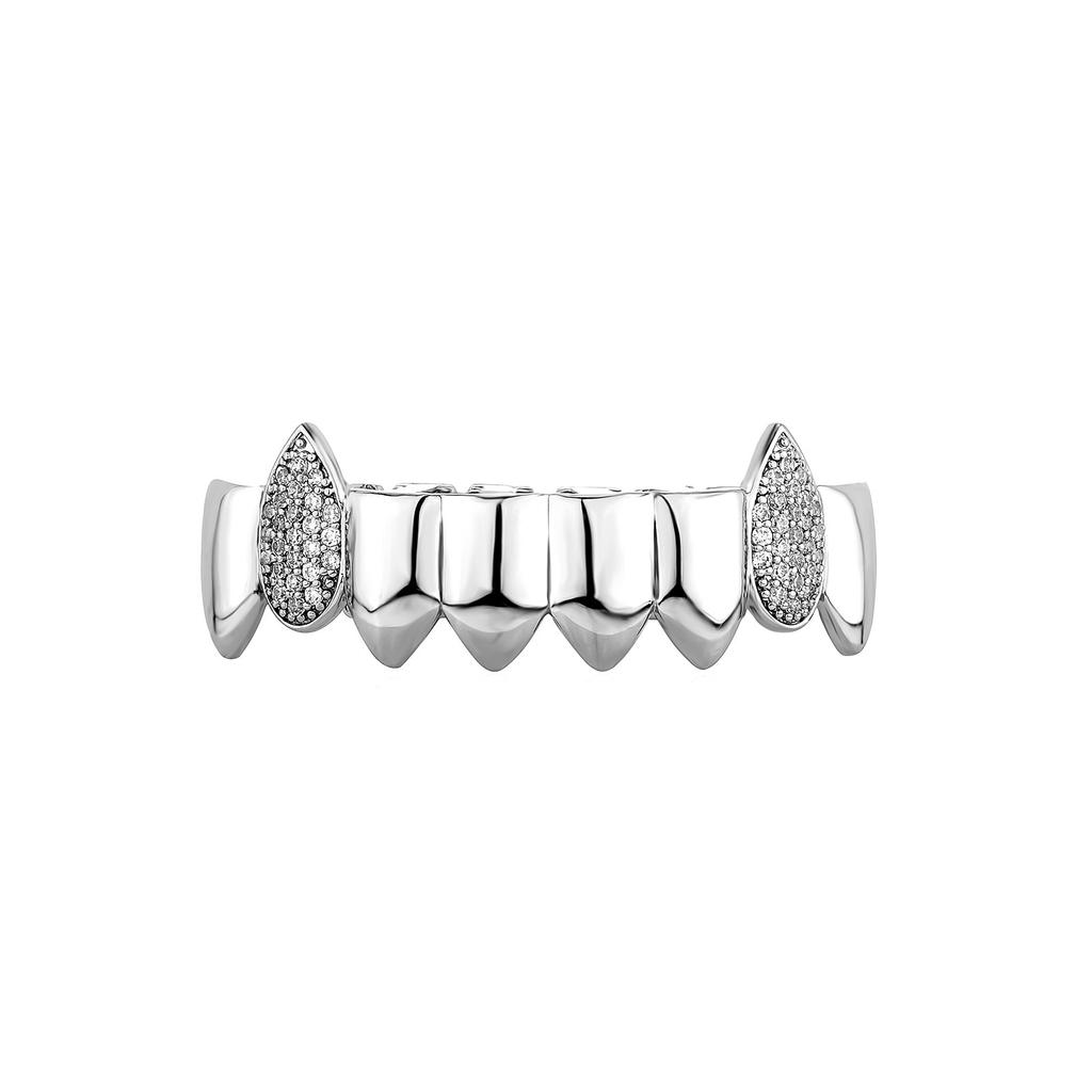 RACHELZ Fashion Glossy 8/8 Zircon Teeth Grillz Fangs Hip Hop CZ Stone Tooth Caps For Women Men Jewelry Halloween Gift