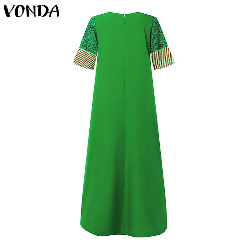 VONDA Lockeres, langes Kleid mit V-Ausschnitt und 1/2 Ärmeln für Damen in großen Größen