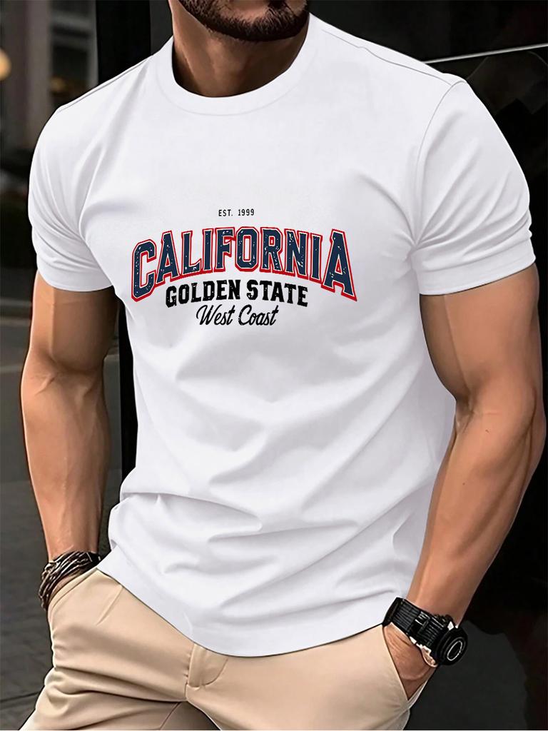California Golden State Printing Mens TShirt Cotton Summer ONeck Short Sleeve Tops Oversized Soft T Shirt Casual Male Clothes