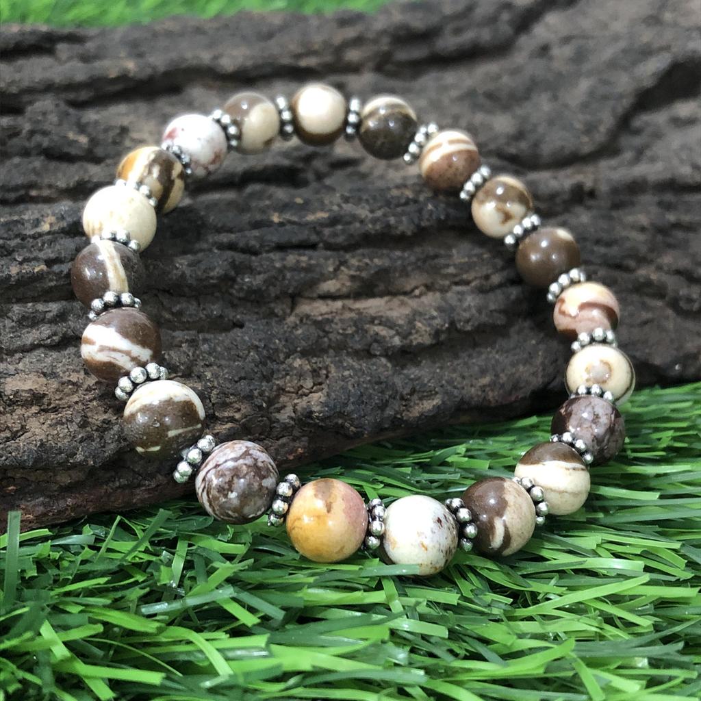 8mm Natural Peanut Wood Jasper Gemstone Beads Jewelry Handmade Charm Bracelet 7.5" For Birthday Gift CSB-2