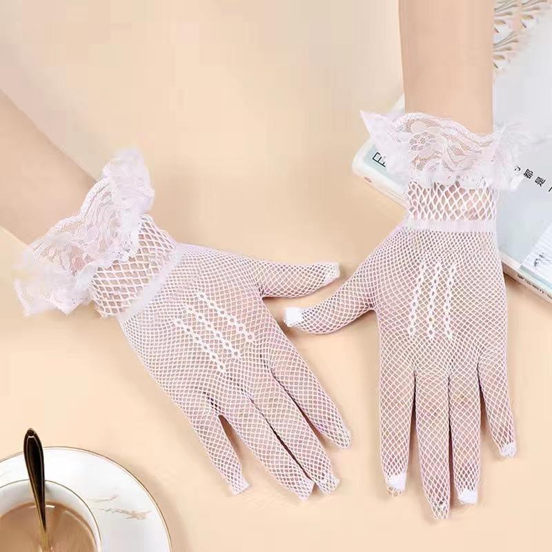 Guanti Lolita in Pizzo da Ragazza Guanti Mezzedita in Rete Sottile da Cerimonia Etichetta Donna Guanti Gotici Punk Sexy Neri Bianchi Morbidi Elastici