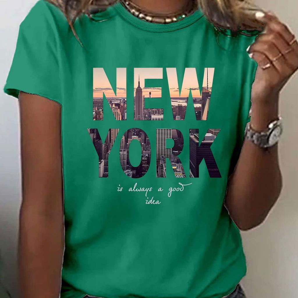 Letter-printed T-shirt Summer and Spring Short-sleeved Round-neck Casual Top Women's Clothing Women Clothes Graphic T Shirts