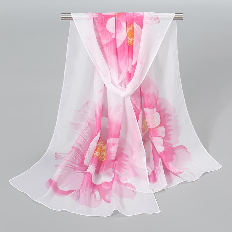 Spring Printed Chiffon Scarf Floral Printed Beach Shawl Lightweight Neck Scarf Summer Neck Sun Protection Scarf Shawl 150*50cm