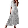 Women's V Neck Floral Print Short Sleeve Tassel Tie Loose Fit Maxi A-Line Dress