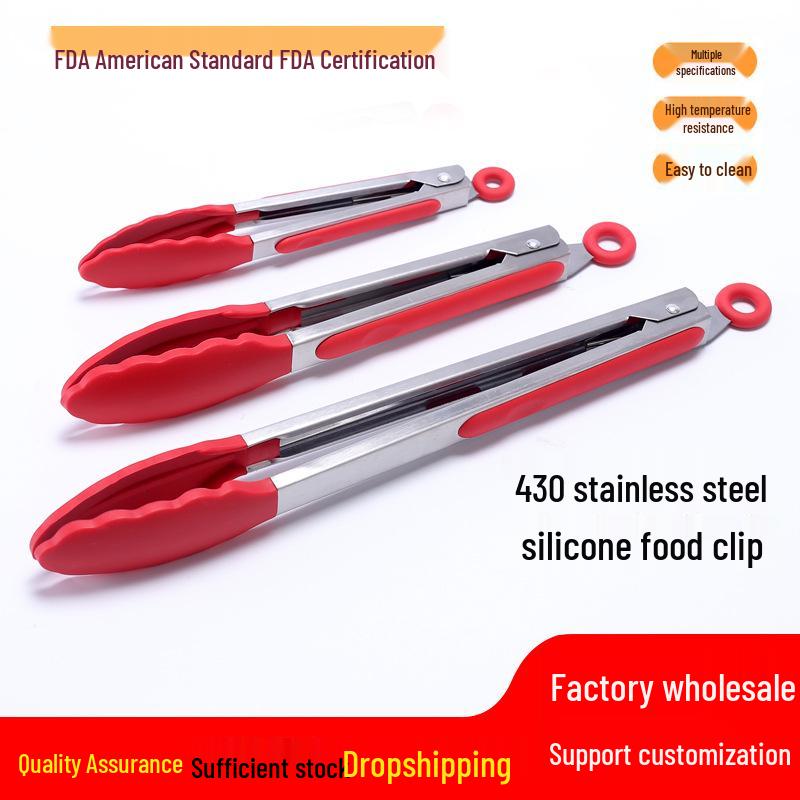 Cross-Border Stainless Steel & Silicone BBQ Grilling Tongs Set – 7", 9", 12"