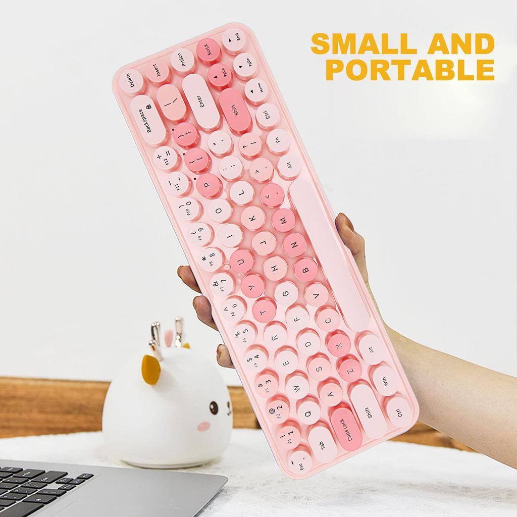 Wireless Keyboard and Mouse Cute Retro Round Keycap Typewriter Keyboard with 3 DPI Wireless Computer Keyboard and Mouse Set for Home Office Combo,