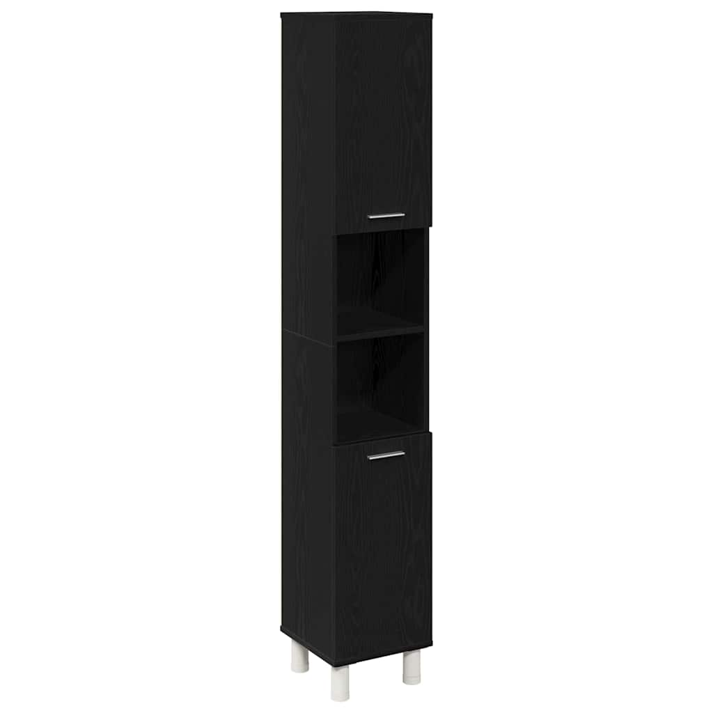Bathroom Cabinet with Door Black Oak Effect 30 x 30 x 179 cm