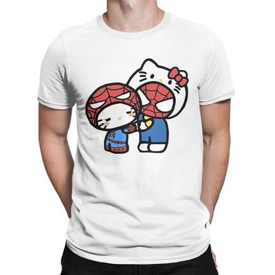Hello Kitty Spiderman Boyfriend Girlfriend T-Shirt Men's Cotton Clothes Print  Round Neck Short Sleeve#Color(1)